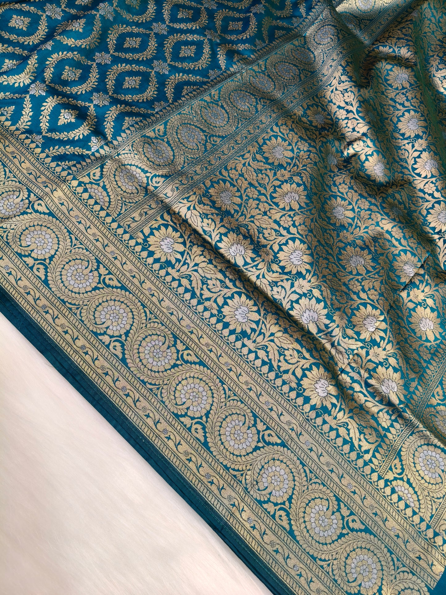 Banarasi Silk Cutwork Saree Teal Blue Shade With Rupa Minakari BCS007   25% Discount