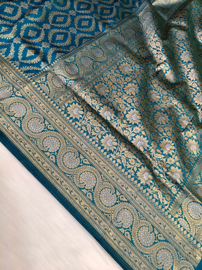 Banarasi Silk Cutwork Saree Teal Blue Shade With Rupa Minakari BCS007   25% Discount