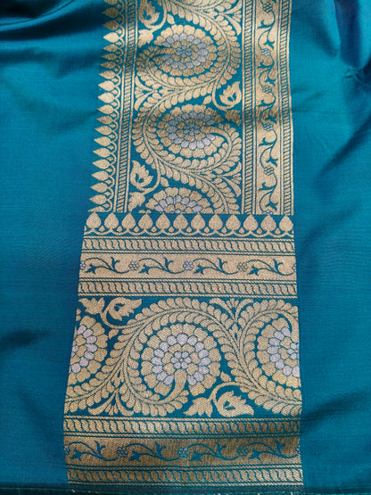 Banarasi Silk Cutwork Saree Teal Blue Shade With Rupa Minakari BCS007   25% Discount