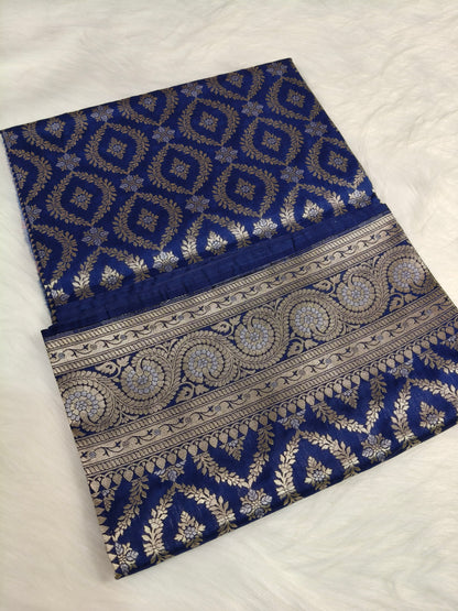 Banarasi Silk Cutwork Saree Navy Blue Color With Rupa Minakari BCS008   25% Discount