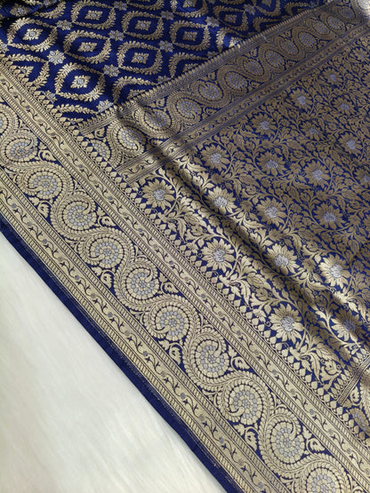 Banarasi Silk Cutwork Saree Navy Blue Color With Rupa Minakari BCS008   25% Discount