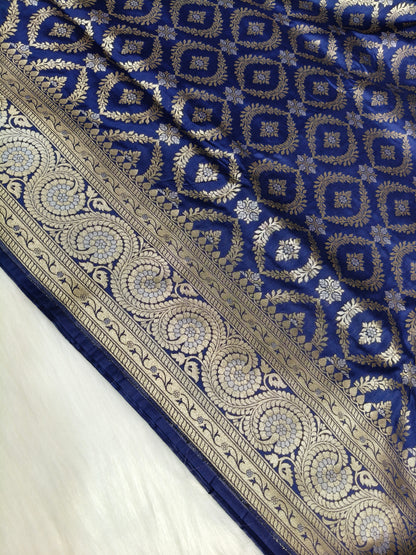 Banarasi Silk Cutwork Saree Navy Blue Color With Rupa Minakari BCS008   25% Discount