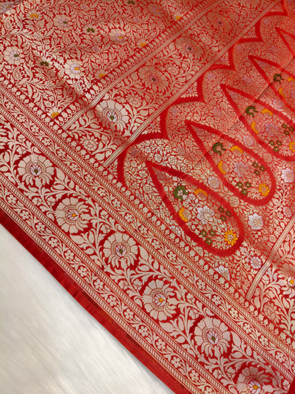 Banarasi Tanchhui Minakari saree Red Shade With Multi Color Mina BTS016   25% Discount