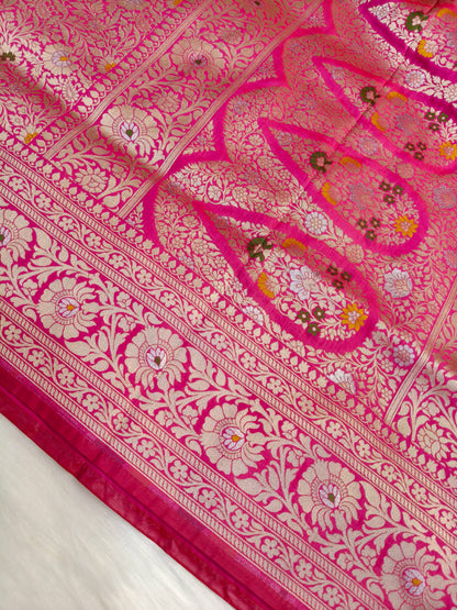 Banarasi Tanchhui Minakari Saree Red Rani Shade With Multi Color Mina BTS017   25% Discount