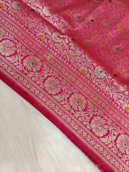 Banarasi Tanchhui Minakari Saree Red Rani Shade With Multi Color Mina BTS017   25% Discount