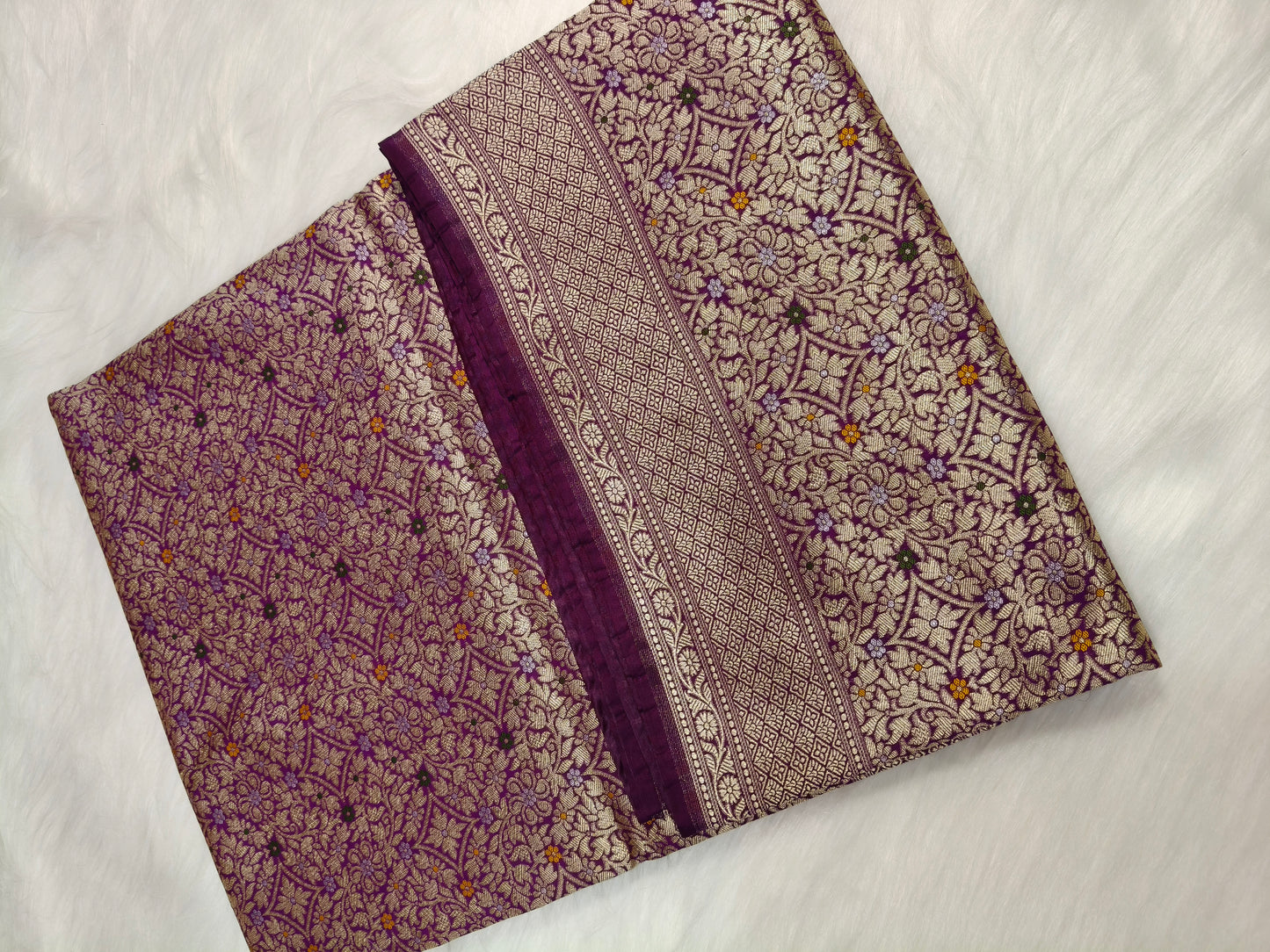 Banarasi Tanchhui Minakari Saree Dark Purple Shade With Multi Color Mina BTS018   25% discount