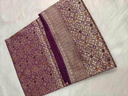 Banarasi Tanchhui Minakari Saree Dark Purple Shade With Multi Color Mina BTS018   25% discount
