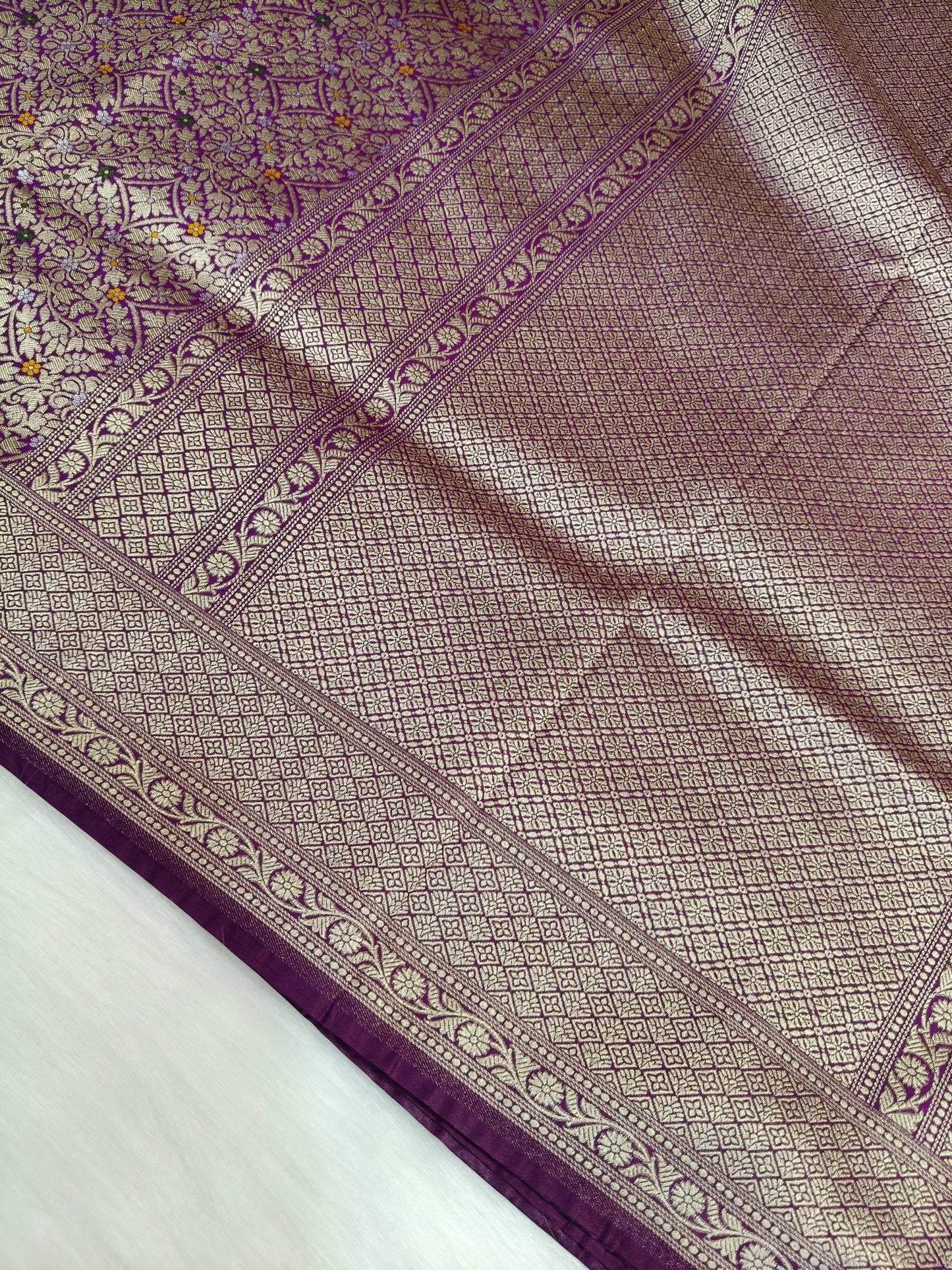 Banarasi Tanchhui Minakari Saree Dark Purple Shade With Multi Color Mina BTS018   25% discount