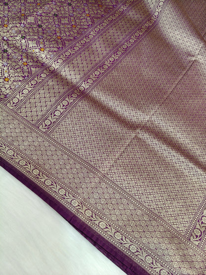 Banarasi Tanchhui Minakari Saree Dark Purple Shade With Multi Color Mina BTS018   25% discount