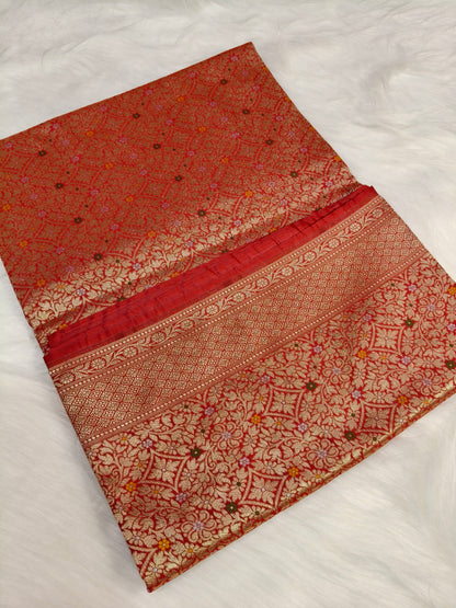 Banarasi Tanchhui Minakari Saree Red Shade With Multi Color Mina BTS019   25% discount