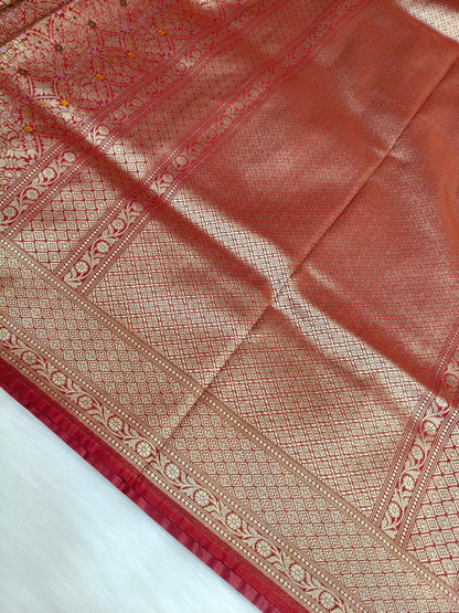 Banarasi Tanchhui Minakari Saree Red Shade With Multi Color Mina BTS019   25% discount