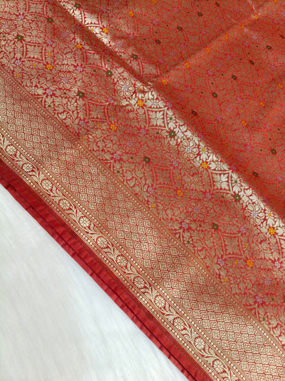Banarasi Tanchhui Minakari Saree Red Shade With Multi Color Mina BTS019   25% discount