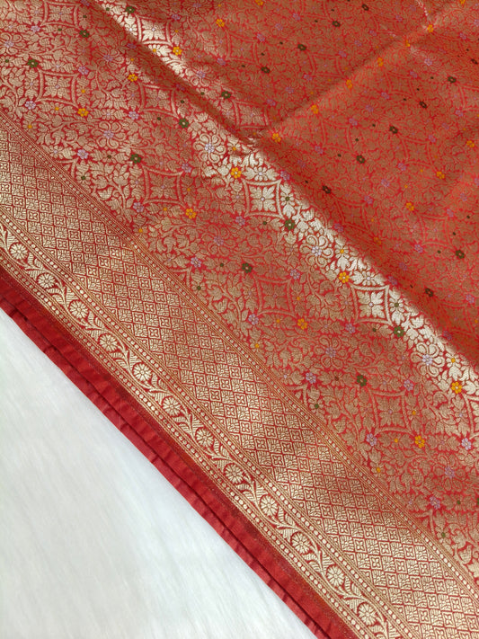 Banarasi Tanchhui Minakari Saree Red Shade With Multi Color Mina BTS019   25% discount