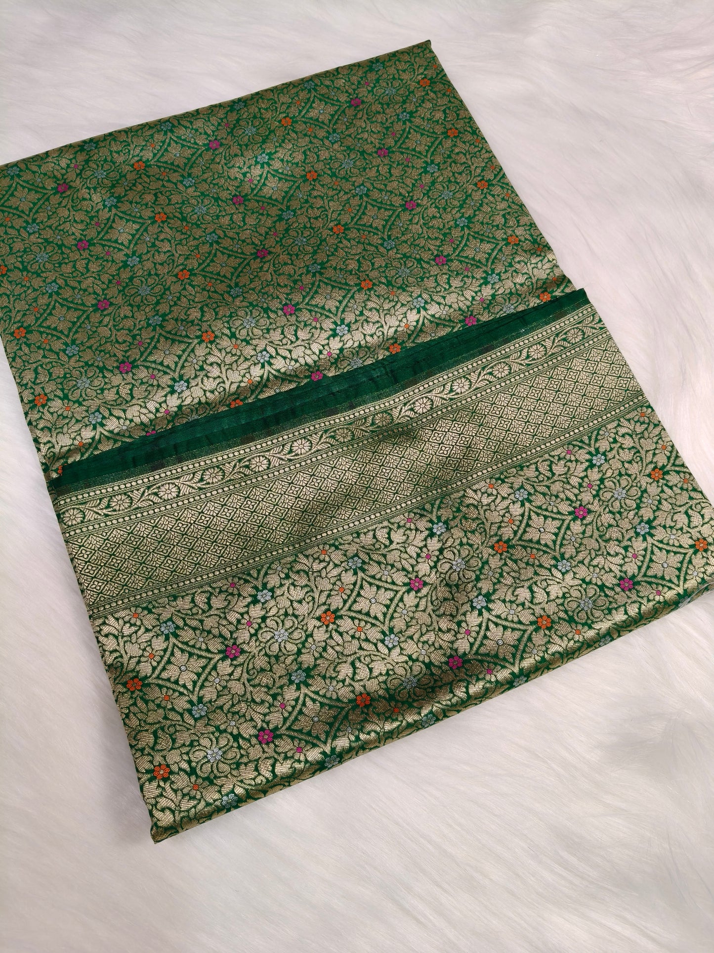 Banarasi Tanchhui Minakari Saree Green Shade With Multi Color Mina BTS020   25% Discount