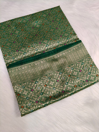 Banarasi Tanchhui Minakari Saree Green Shade With Multi Color Mina BTS020   25% Discount