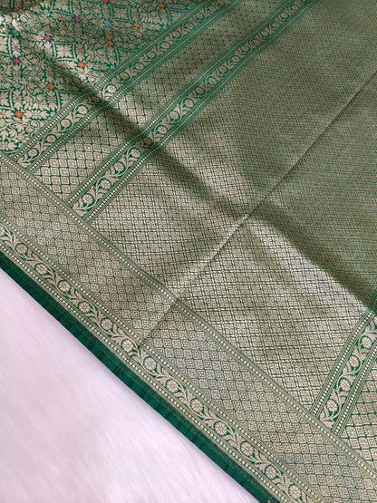 Banarasi Tanchhui Minakari Saree Green Shade With Multi Color Mina BTS020   25% Discount