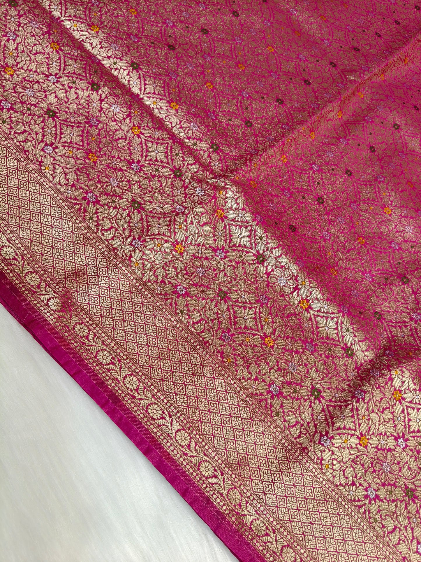 Banarasi Tanchhui Minakari Saree Red Rani Shade With Multi Color Mina BTS021   25% Discount