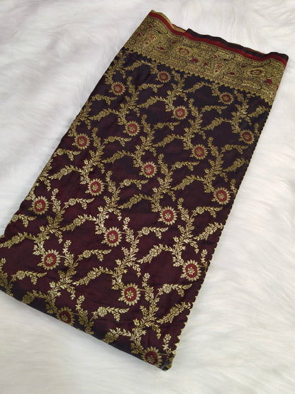 Satin Saree Garnet Shade Floral Jaal Pattern SS001   75% Discount