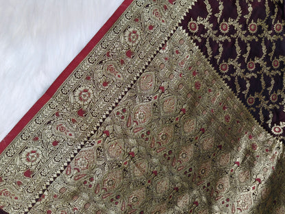 Satin Saree Garnet Shade Floral Jaal Pattern SS001   75% Discount