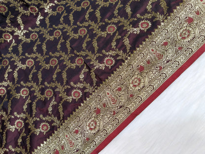 Satin Saree Garnet Shade Floral Jaal Pattern SS001   75% Discount