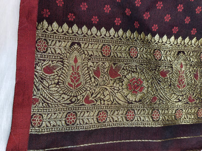 Satin Saree Garnet Shade Floral Jaal Pattern SS001   75% Discount
