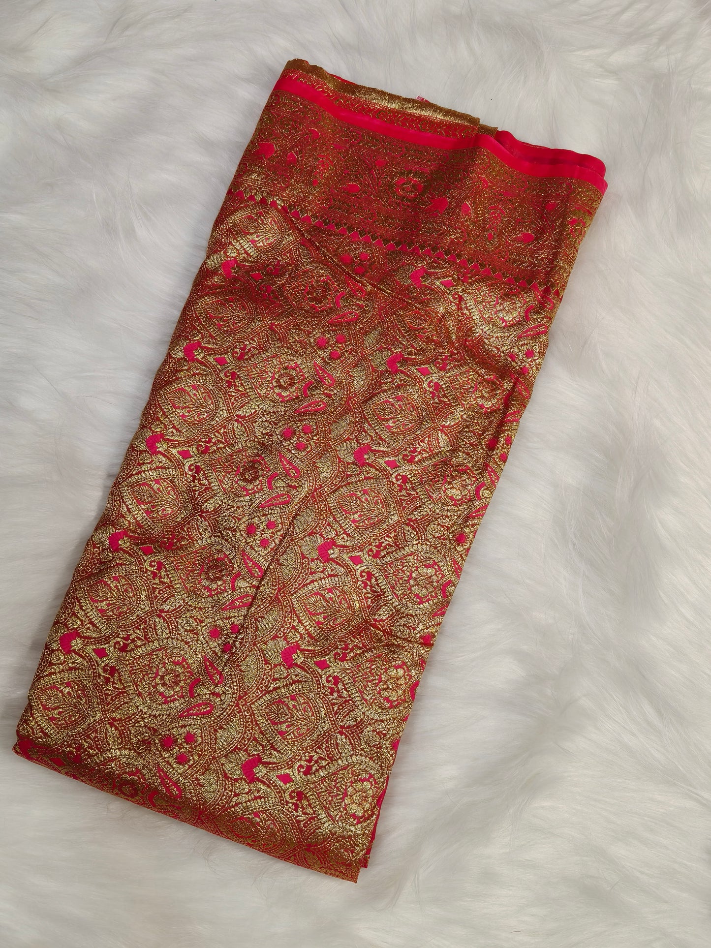 Satin Saree Strawberry Shade Floral Jaal Pattern SS002   75% Discount