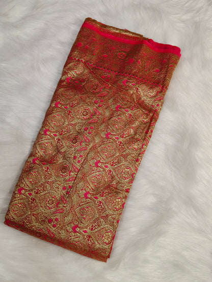 Satin Saree Strawberry Shade Floral Jaal Pattern SS002   75% Discount