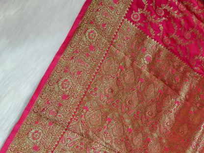 Satin Saree Strawberry Shade Floral Jaal Pattern SS002   75% Discount