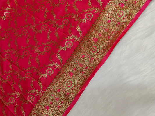Satin Saree Strawberry Shade Floral Jaal Pattern SS002   75% Discount