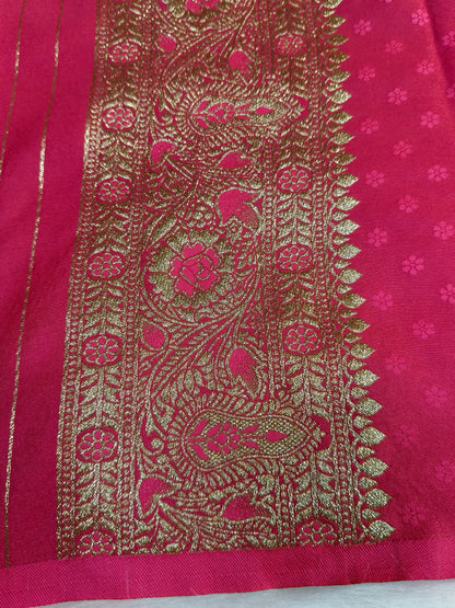 Satin Saree Strawberry Shade Floral Jaal Pattern SS002   75% Discount
