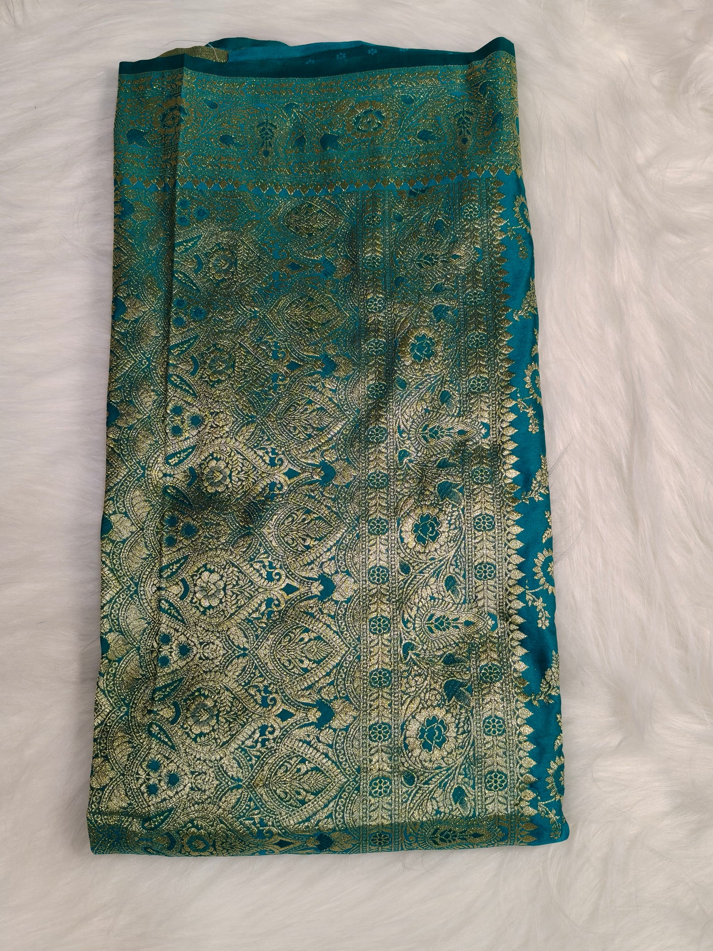 Satin Saree Teal Blue Shade Floral Jaal Pattern SS003   75% Discount