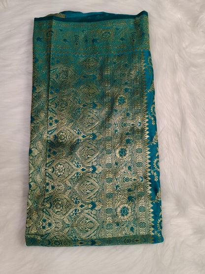Satin Saree Teal Blue Shade Floral Jaal Pattern SS003   75% Discount