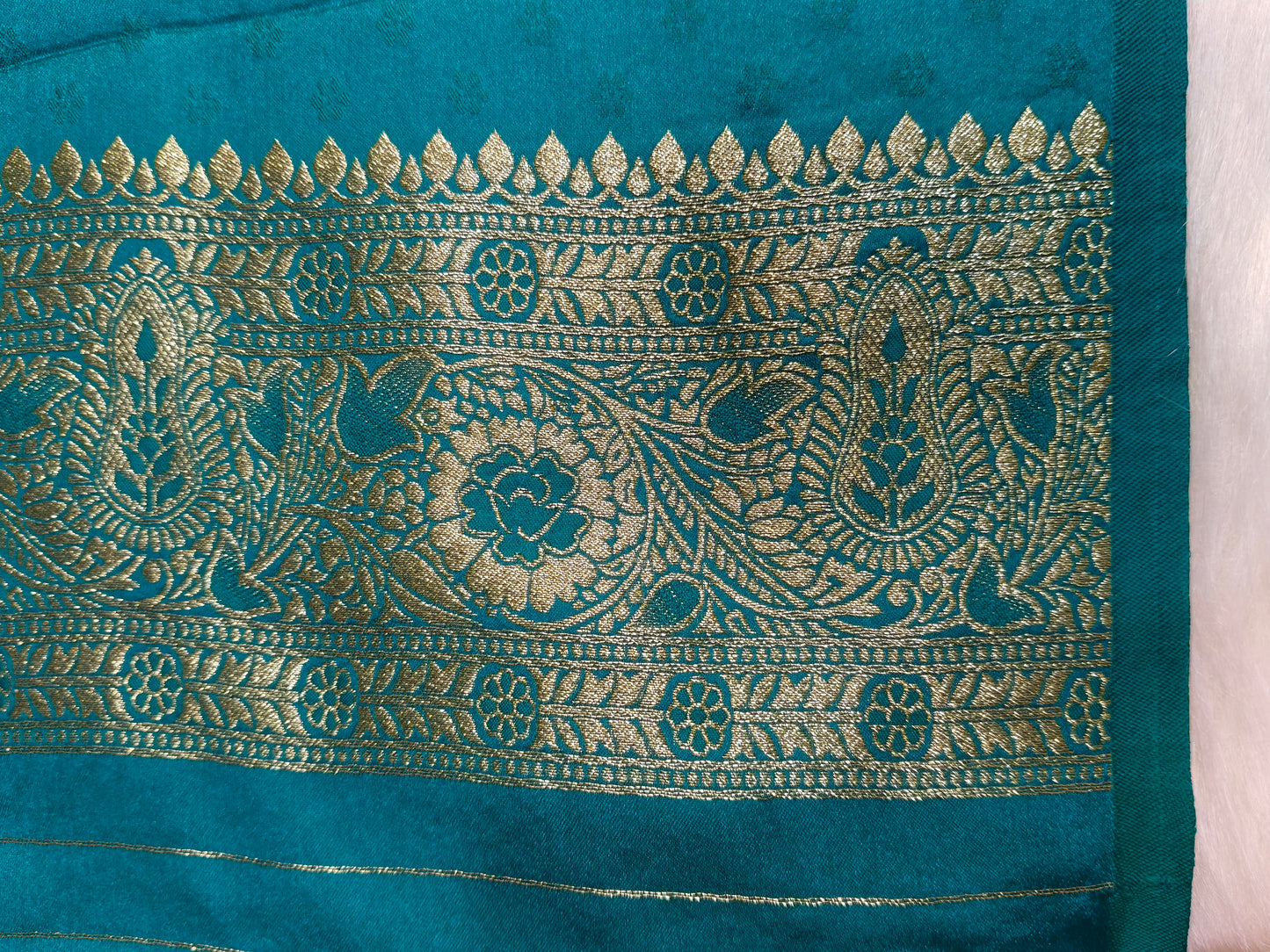 Satin Saree Teal Blue Shade Floral Jaal Pattern SS003   75% Discount