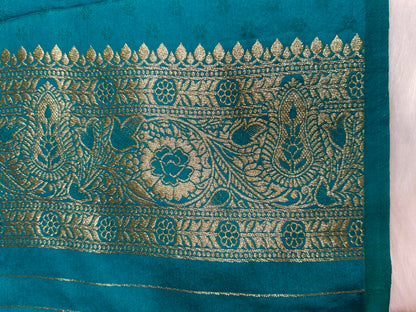 Satin Saree Teal Blue Shade Floral Jaal Pattern SS003   75% Discount