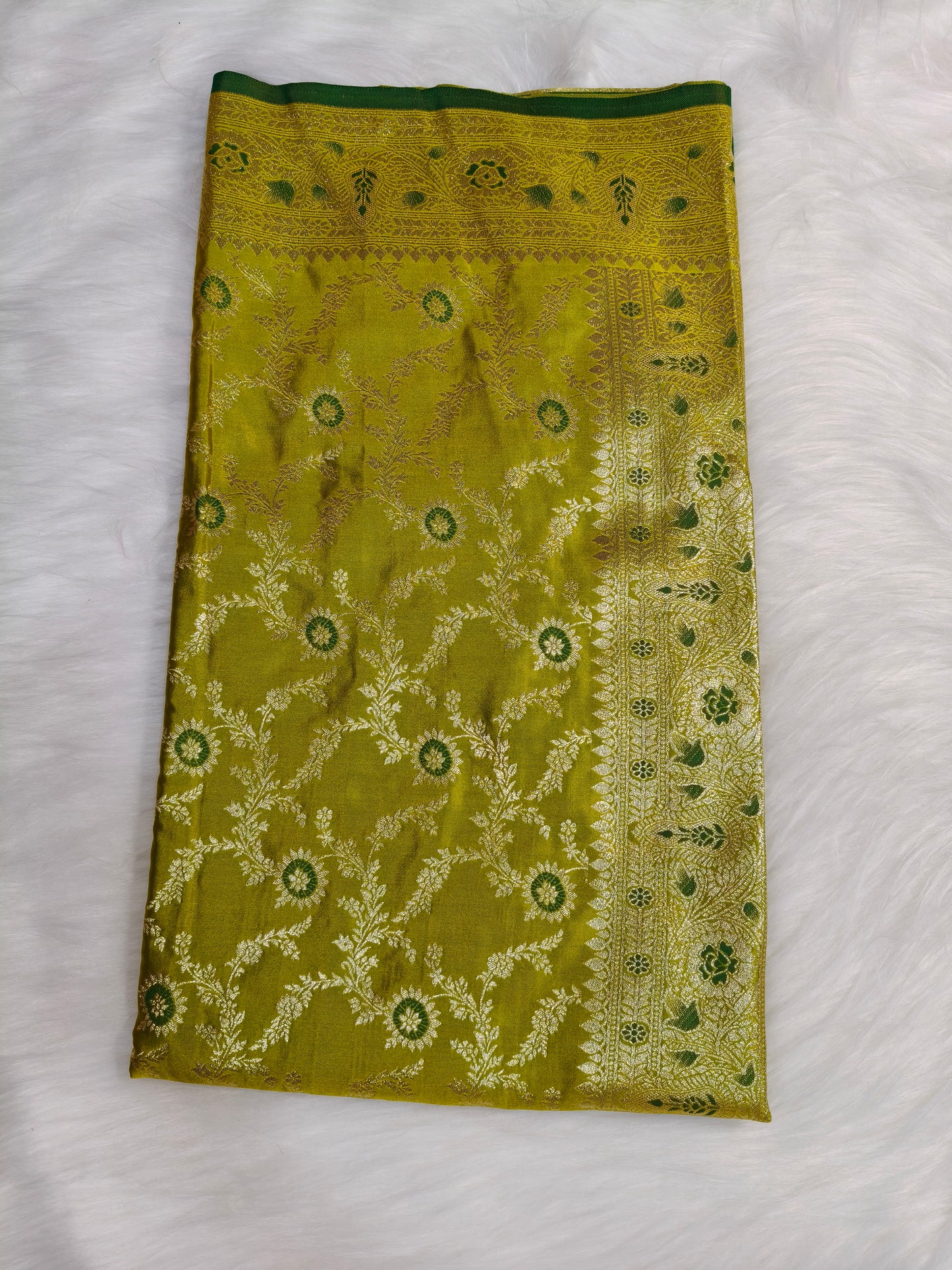 Satin Saree Light Mehandi Shade Floral Jaal Pattern SS004   75% discount