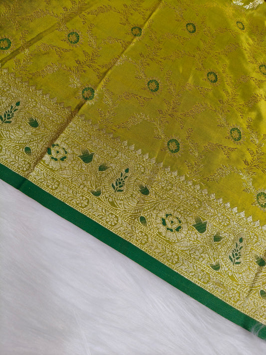 Satin Saree Light Mehandi Shade Floral Jaal Pattern SS004   75% discount