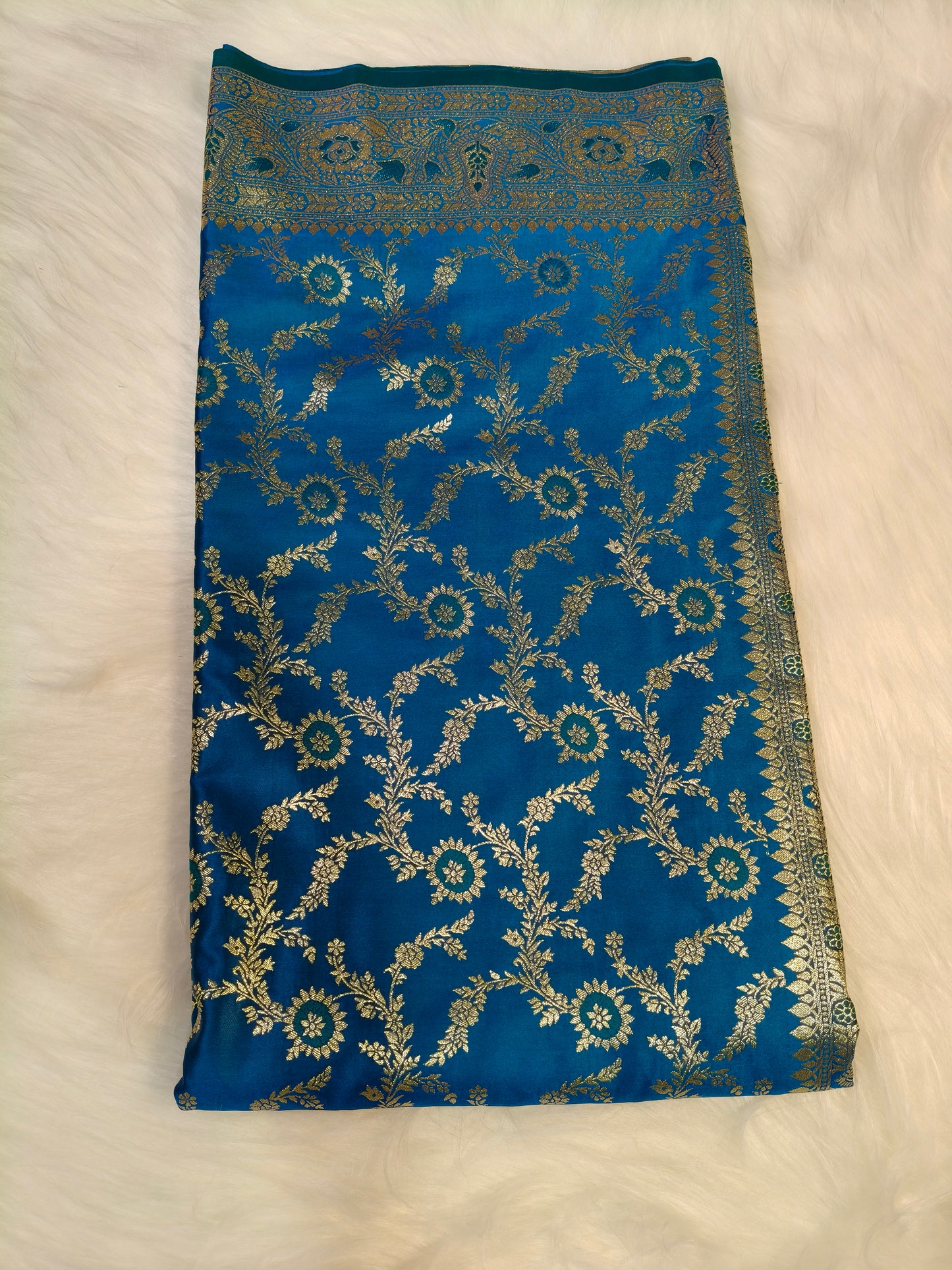 Satin Saree Peacock Shade Floral Jaal Pattern SS005   75% Discount