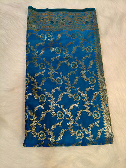 Satin Saree Peacock Shade Floral Jaal Pattern SS005   75% Discount
