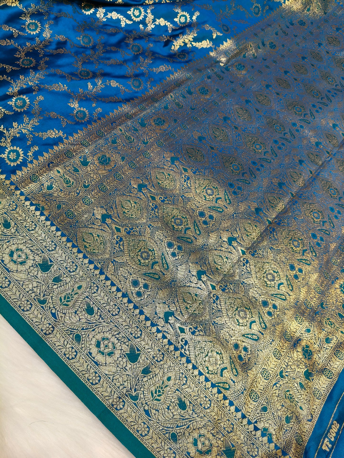Satin Saree Peacock Shade Floral Jaal Pattern SS005   75% Discount