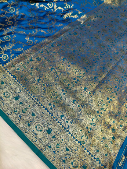 Satin Saree Peacock Shade Floral Jaal Pattern SS005   75% Discount