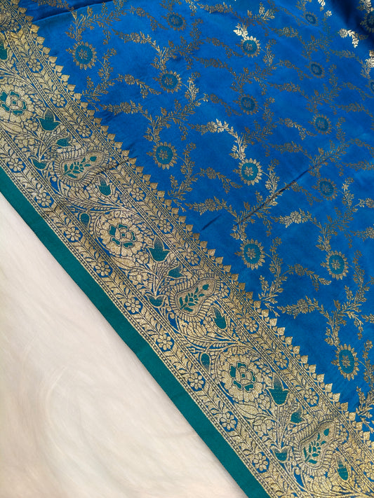 Satin Saree Peacock Shade Floral Jaal Pattern SS005   75% Discount
