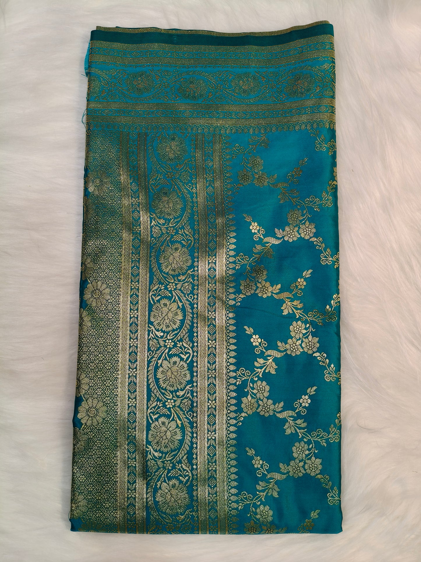 Satin Saree Teal Blue Shade Floral Jaal Pattern SS006   75% Discount