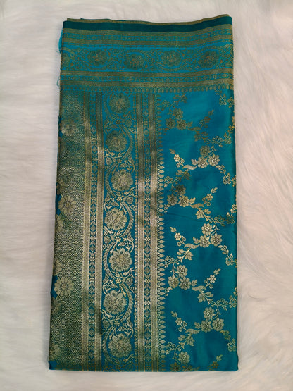Satin Saree Teal Blue Shade Floral Jaal Pattern SS006   75% Discount
