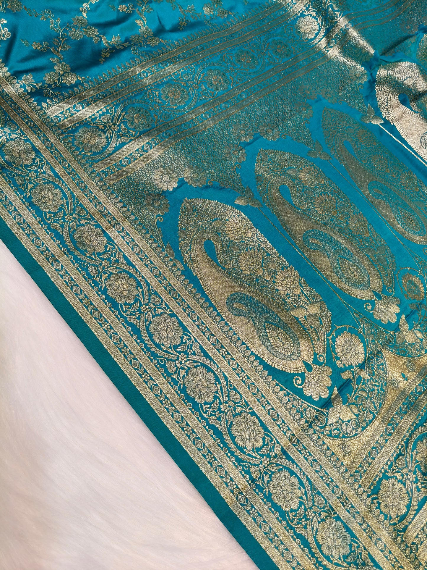 Satin Saree Teal Blue Shade Floral Jaal Pattern SS006   75% Discount
