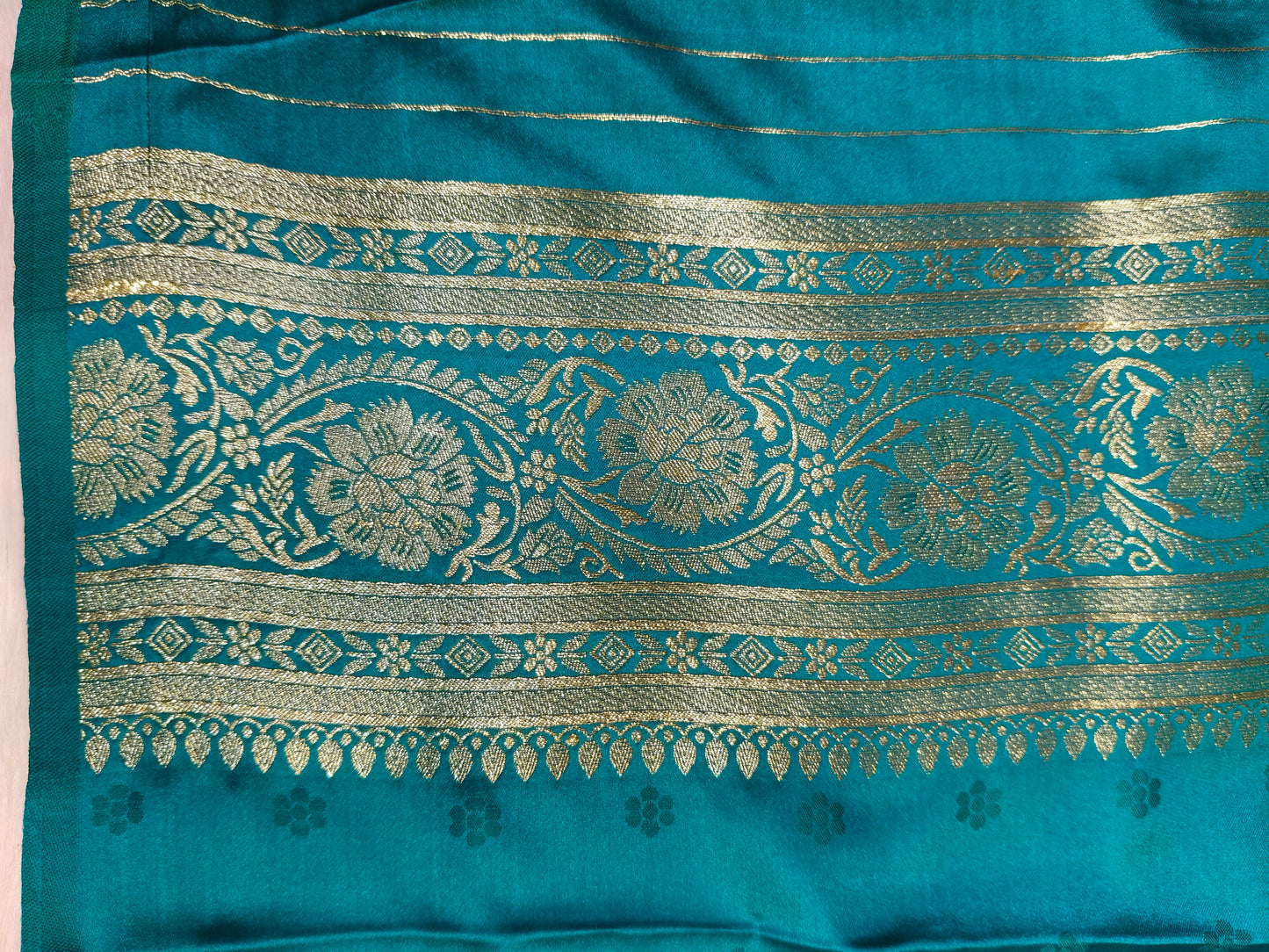 Satin Saree Teal Blue Shade Floral Jaal Pattern SS006   75% Discount