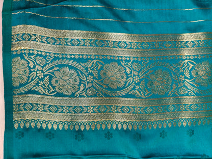 Satin Saree Teal Blue Shade Floral Jaal Pattern SS006   75% Discount