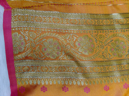 Satin Saree Rani Yellow Shade Floral Jaal Pattern SS007 75% Discount