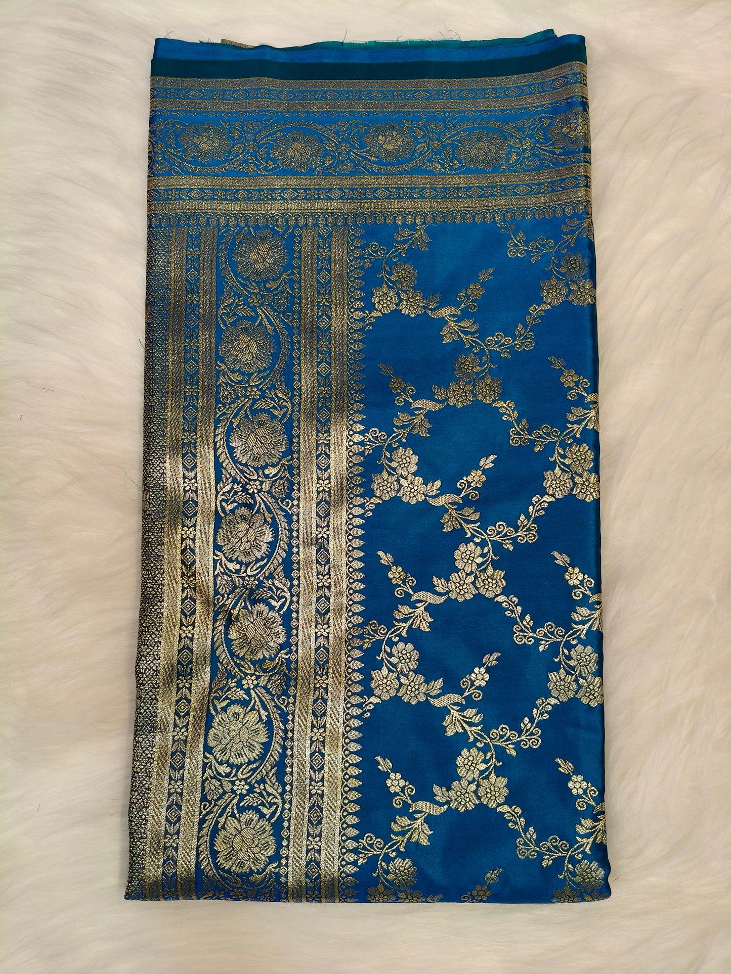 Satin Saree Peacock Shade Floral Jaal Pattern SS008 75% Discount