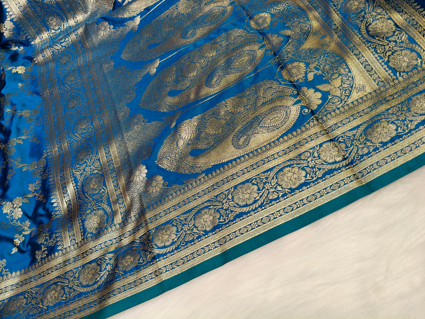 Satin Saree Peacock Shade Floral Jaal Pattern SS008 75% Discount