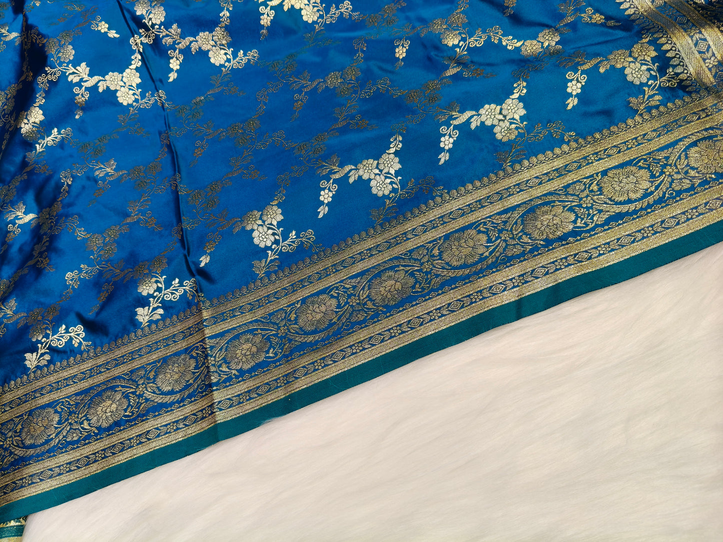 Satin Saree Peacock Shade Floral Jaal Pattern SS008 75% Discount